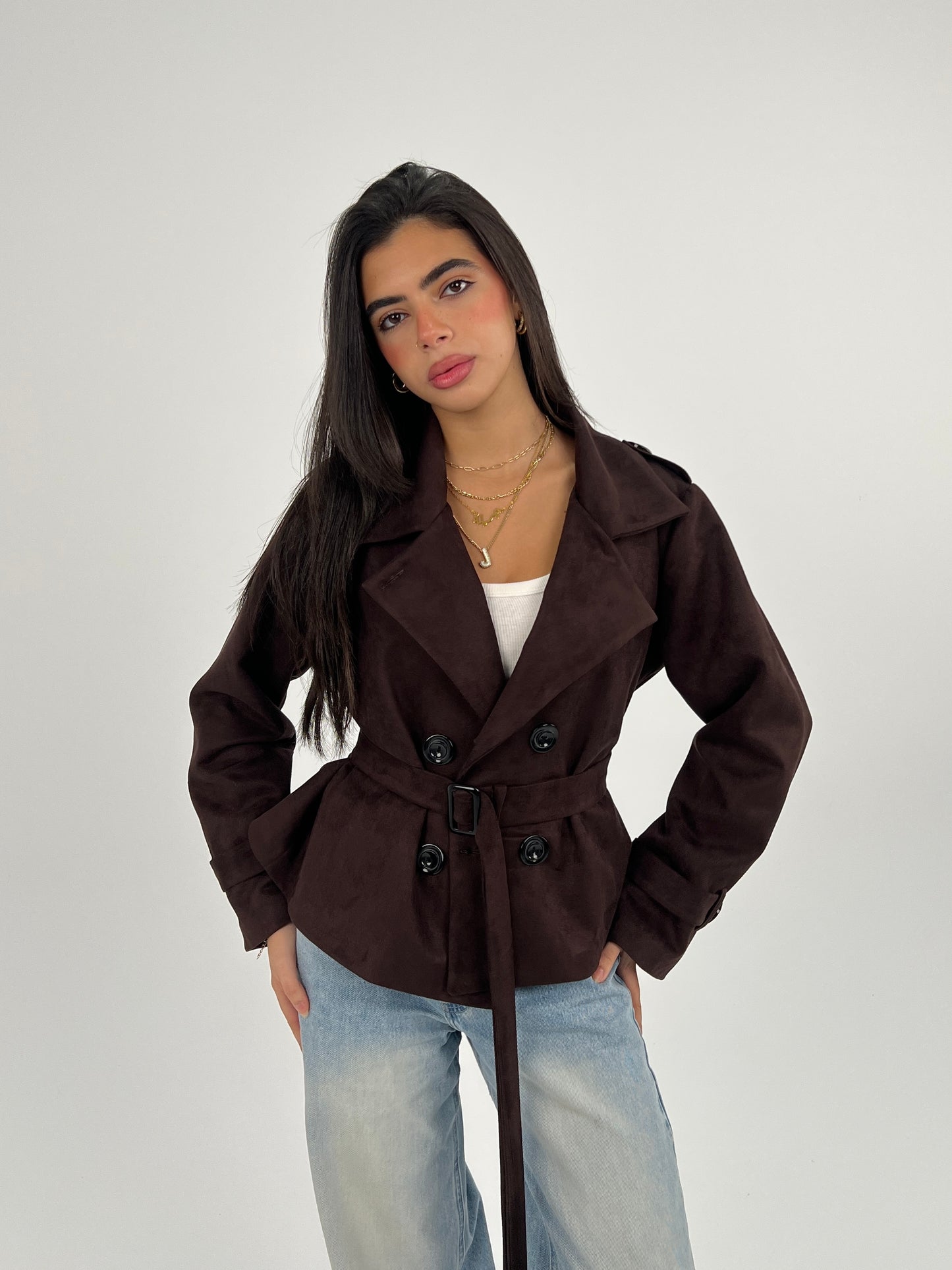 The suede trench coat