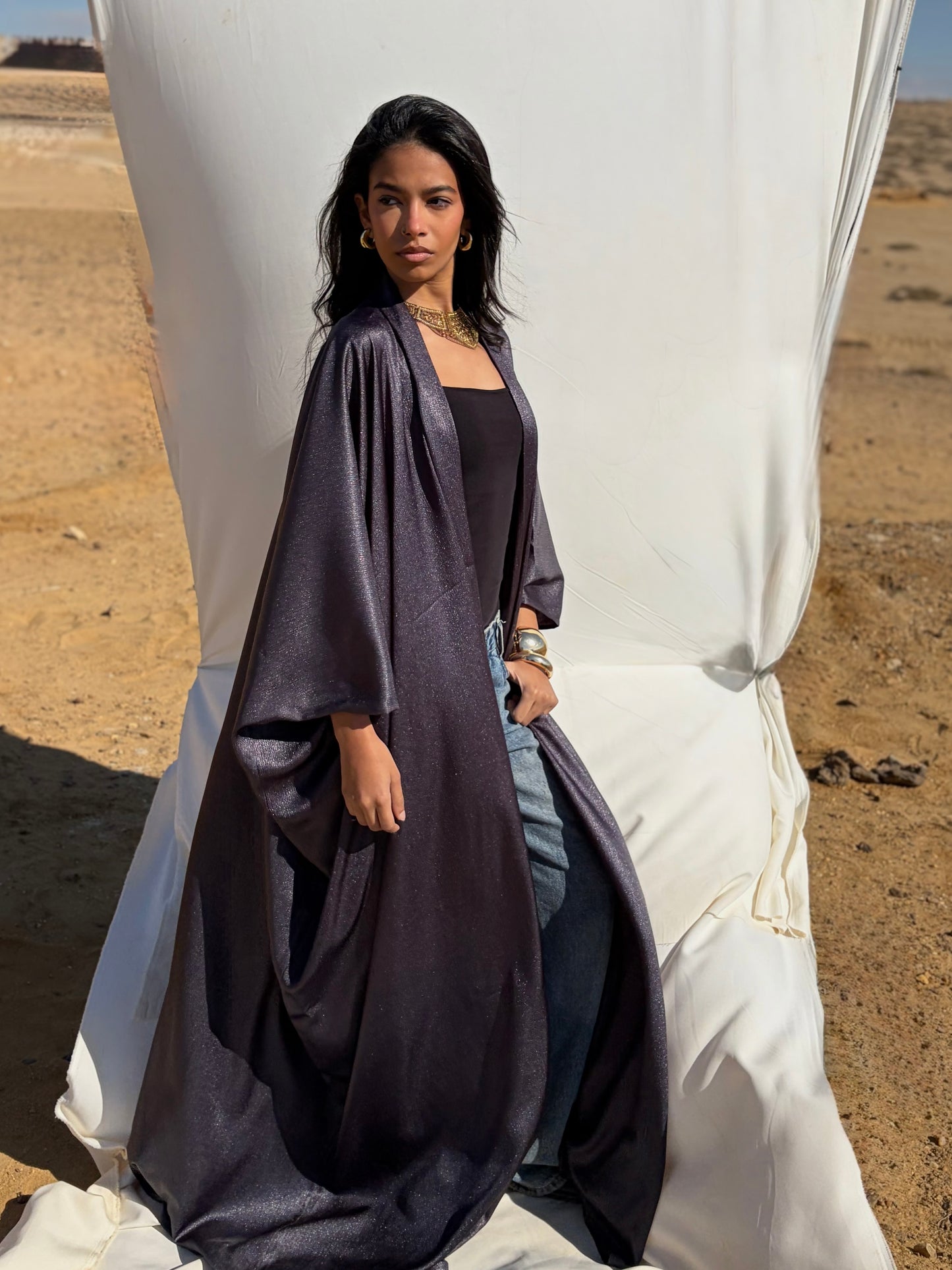 Layali kaftan in midnight grey