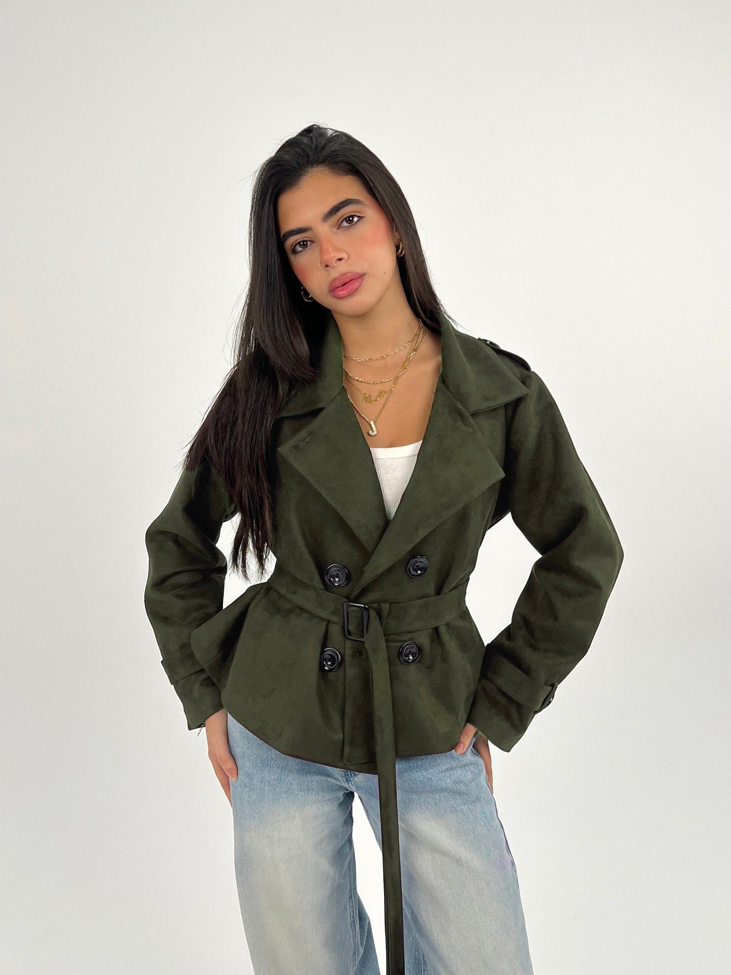 The suede trench coat
