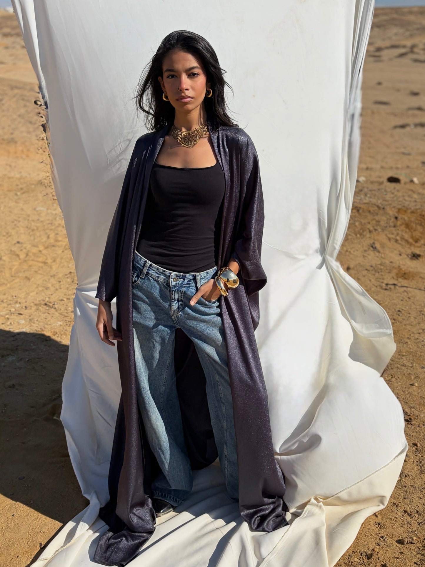 Layali kaftan in midnight grey